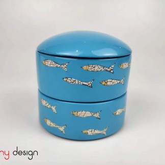 Cylinder blue box with eggshell fish 12*H10cm